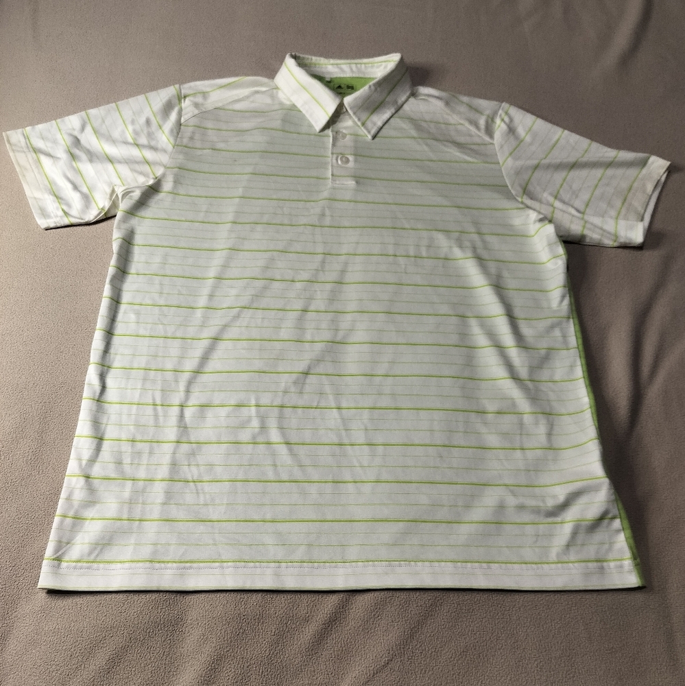 Adidas Men's Green Striped Polo Shirt, Clima Cool Sz M, Golf.